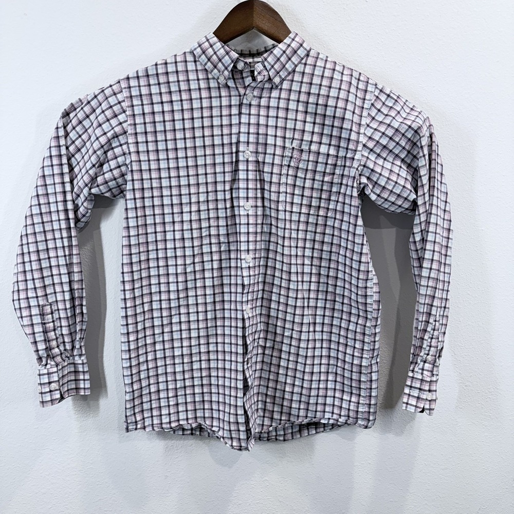 Ariat Pro Series Boys Plaid Button Down Shirt Size XL (18) Long Sleeve Western